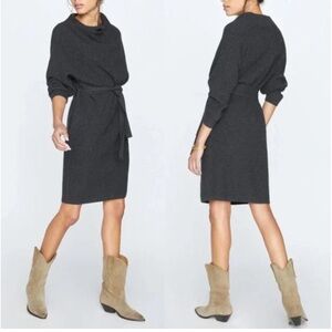 Brochu Walker Leith Sweater Dress,Asymmetrical neck line,Dark gray color, Size S